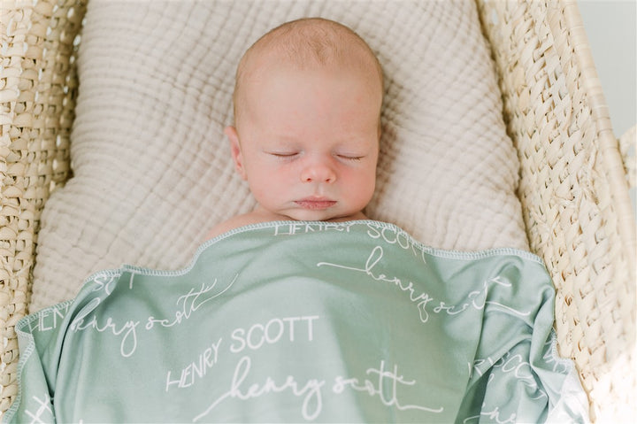 Camden Swaddle Sage Green Soft and Stretchy Personalized Baby Blanket A Great Baby