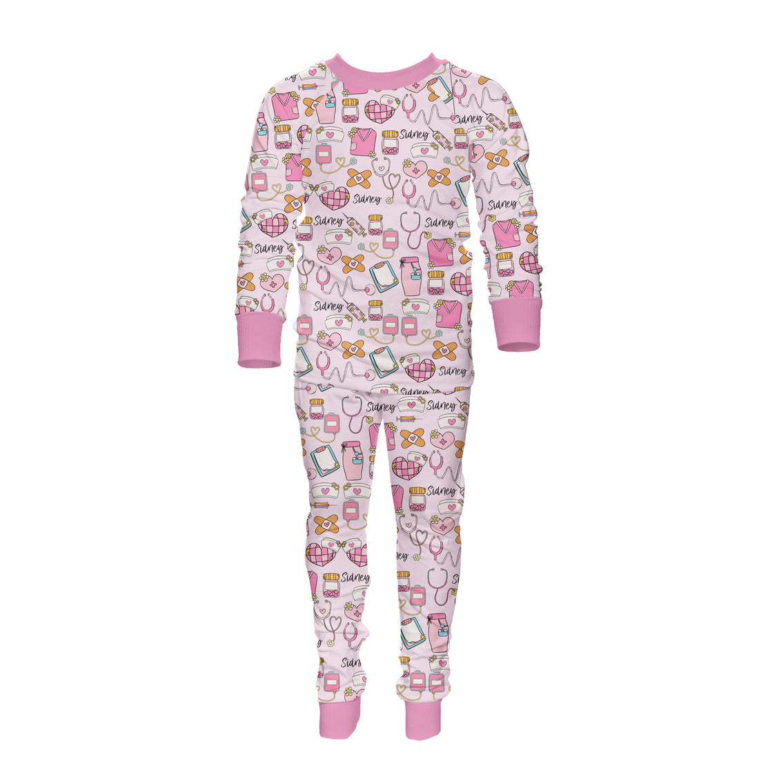 Pink Nurse Pajamas - Personalized Kids Sleepwear With Custom Name Print