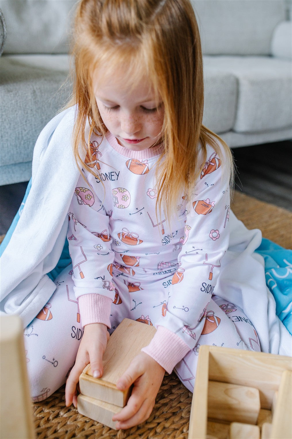 Football Pajamas For Boy and Girl Pink and Blue Personalized Football PJ's