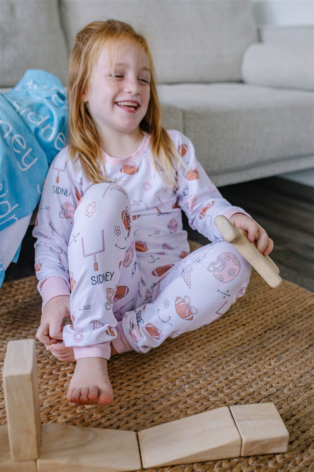 Football Pajamas For Boy and Girl Pink and Blue Personalized Football PJ's