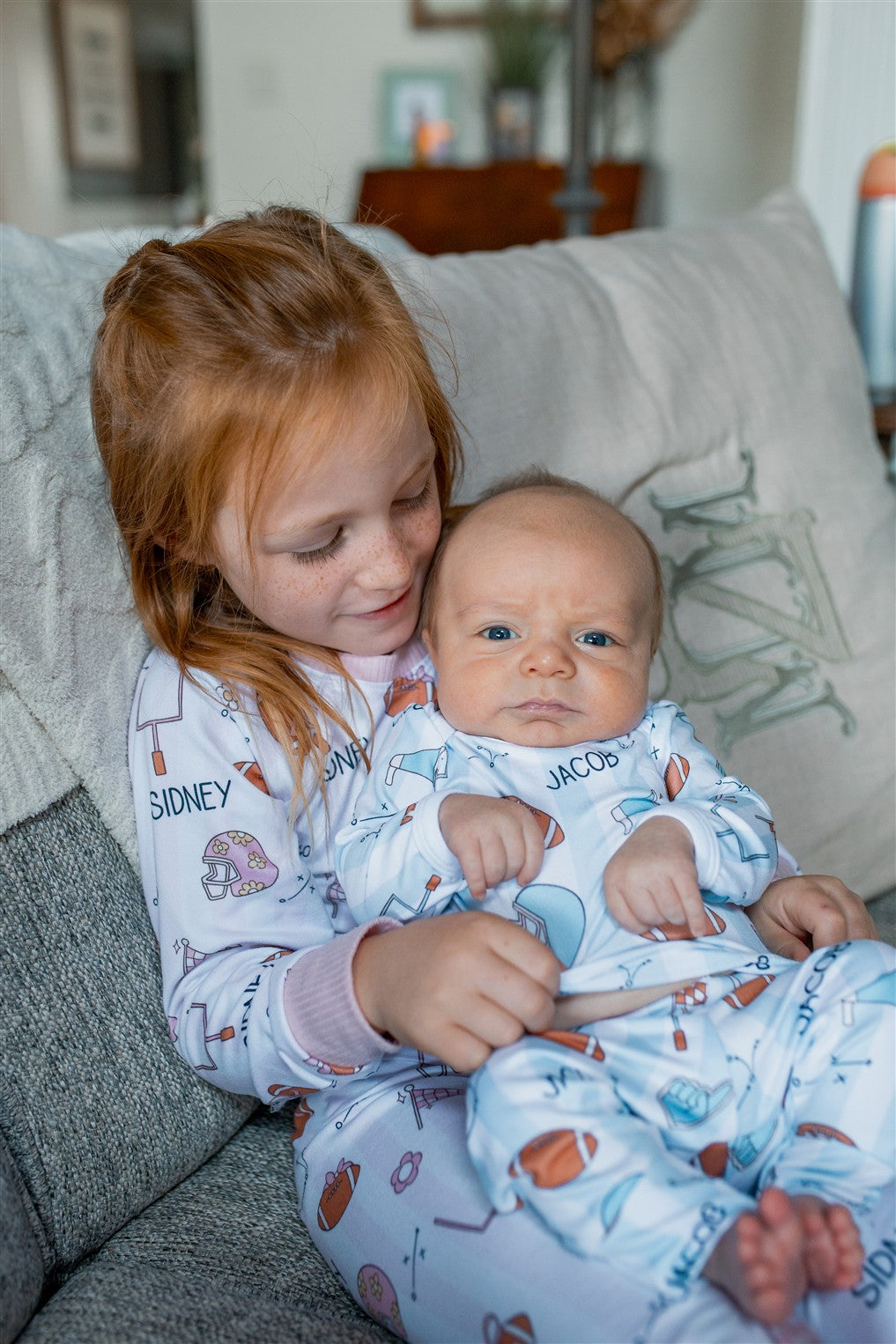 Football Pajamas For Boy and Girl Pink and Blue Personalized Football PJ's
