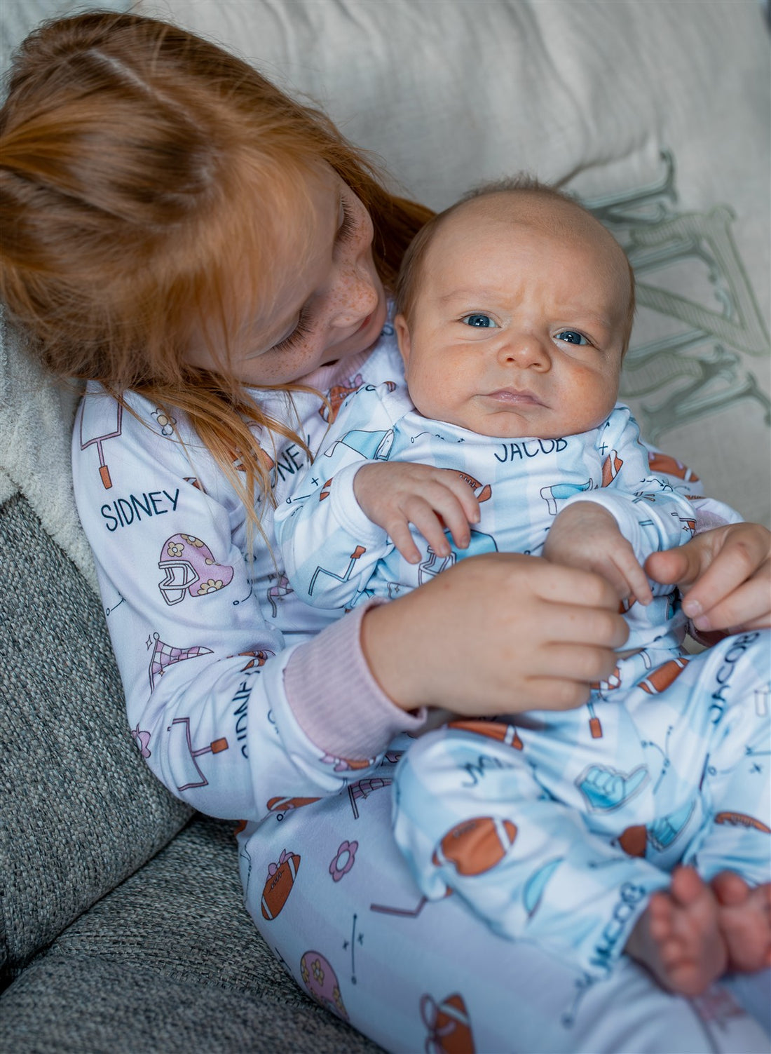 Football Pajamas For Boy and Girl Pink and Blue Personalized Football PJ's
