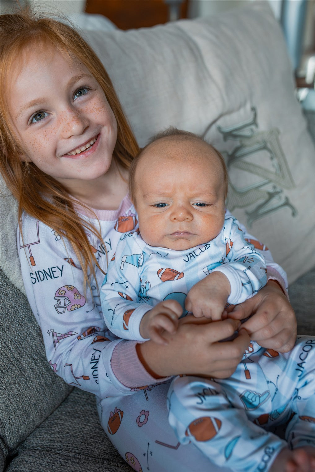 Football Pajamas For Boy and Girl Pink and Blue Personalized Football PJ's