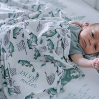 Personalized Baby Swaddle – Bass Fisherman Blanket | Soft Stretchy Knit Wrap