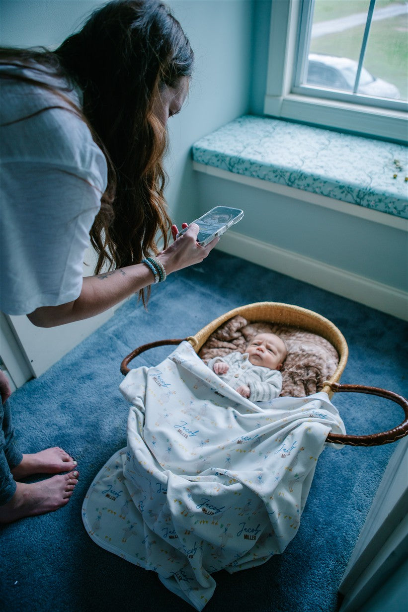 Personalized Baby Blanket – Luxury Silly Goose Boy Receiving Blanket With Satin Trim