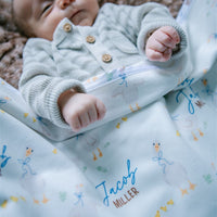 Personalized Baby Blanket – Luxury Silly Goose Boy Receiving Blanket With Satin Trim