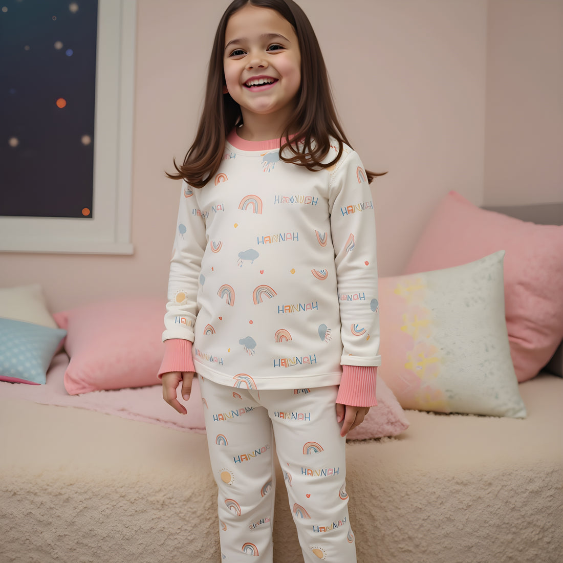 Personalized Girl Pajamas With Rainbows From A Great Baby Custom Made Jammies