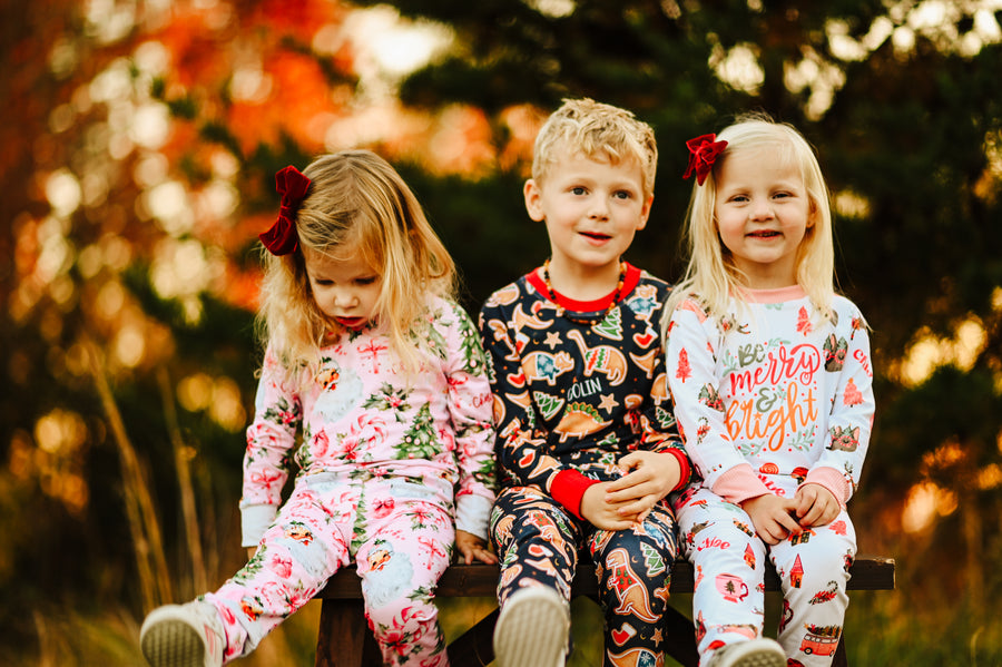 Dino Cookies Personalized Holiday Pajamas for Boys - Navy Blue Christmas PJs