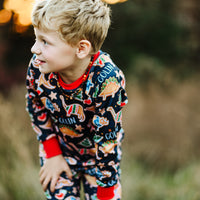 Dino Cookies Personalized Holiday Pajamas for Boys - Navy Blue Christmas PJs