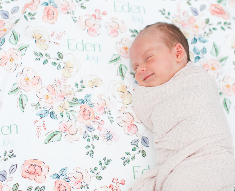 Garden of Eden Baby Girl Personalized Swaddle Blanket