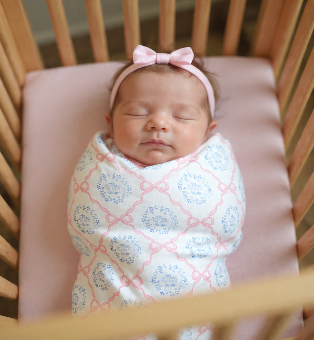 Pink Heirloom Bows Stretchy Swaddle Blanket