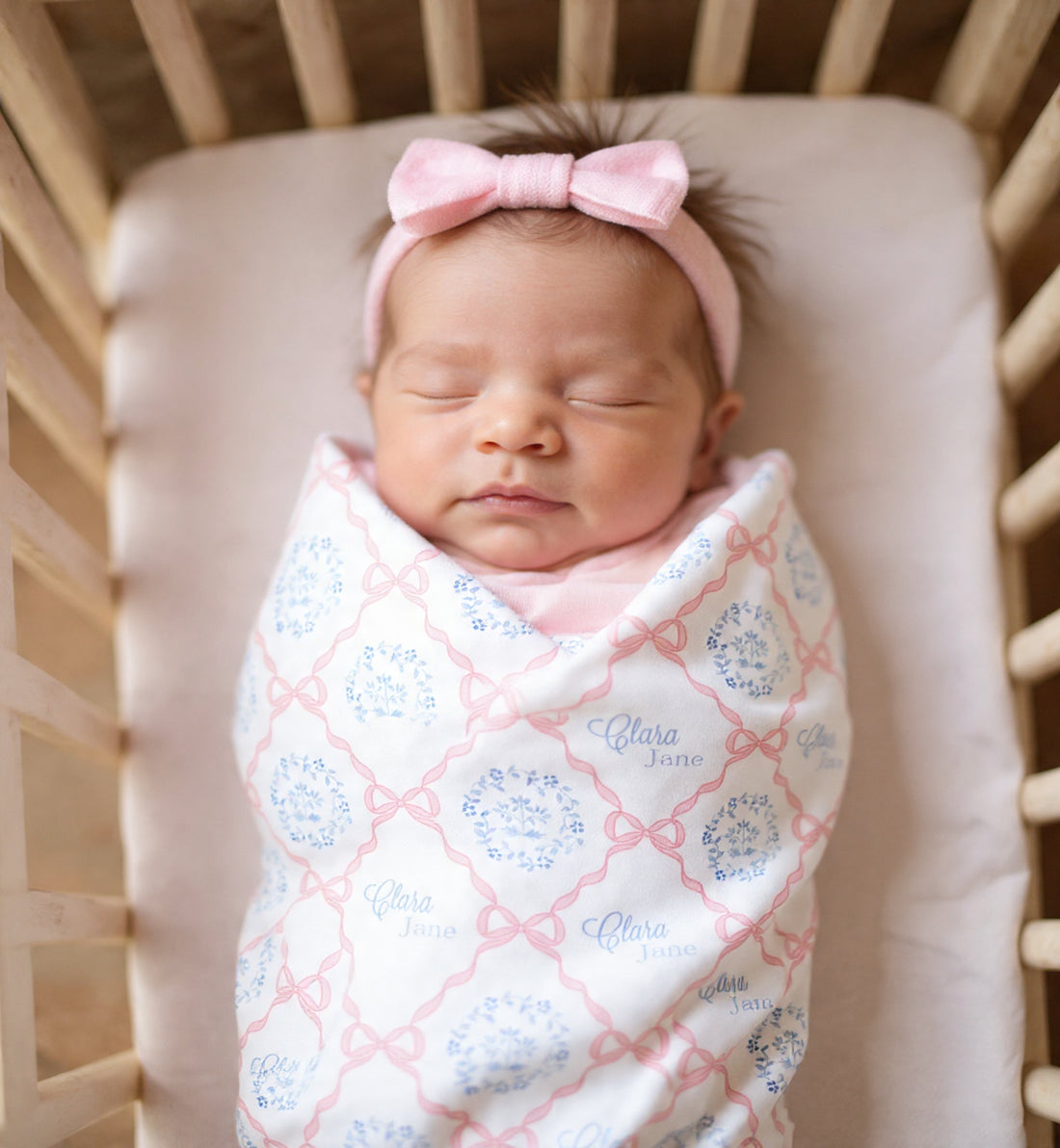 Pink Heirloom Bows Stretchy Swaddle Blanket