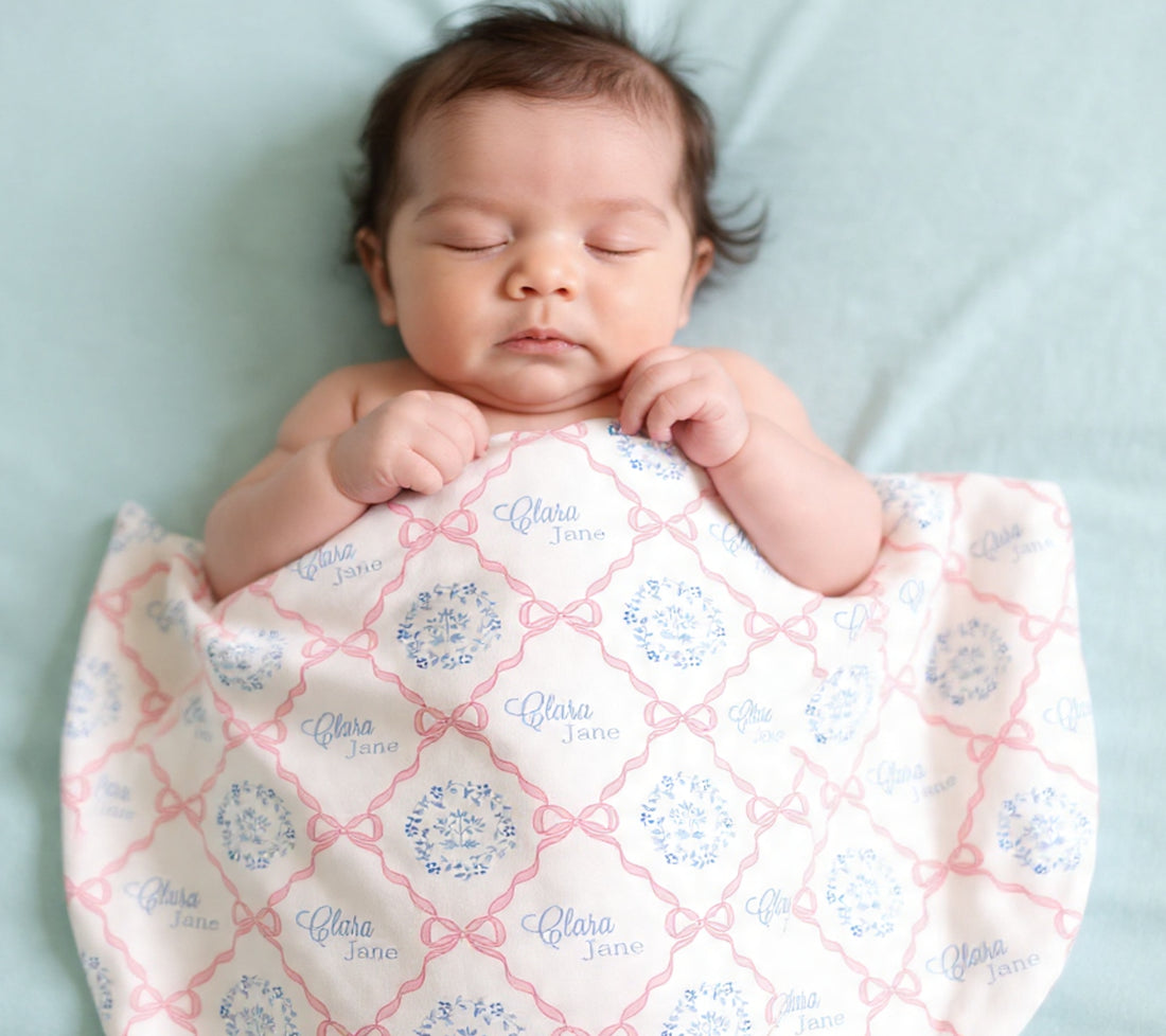Pink Heirloom Bows Stretchy Swaddle Blanket
