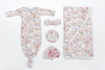 Pretty In Pink Baby Set – Personalized Baby Gift With Pink Floral Swaddle & Soft Cotton Gown