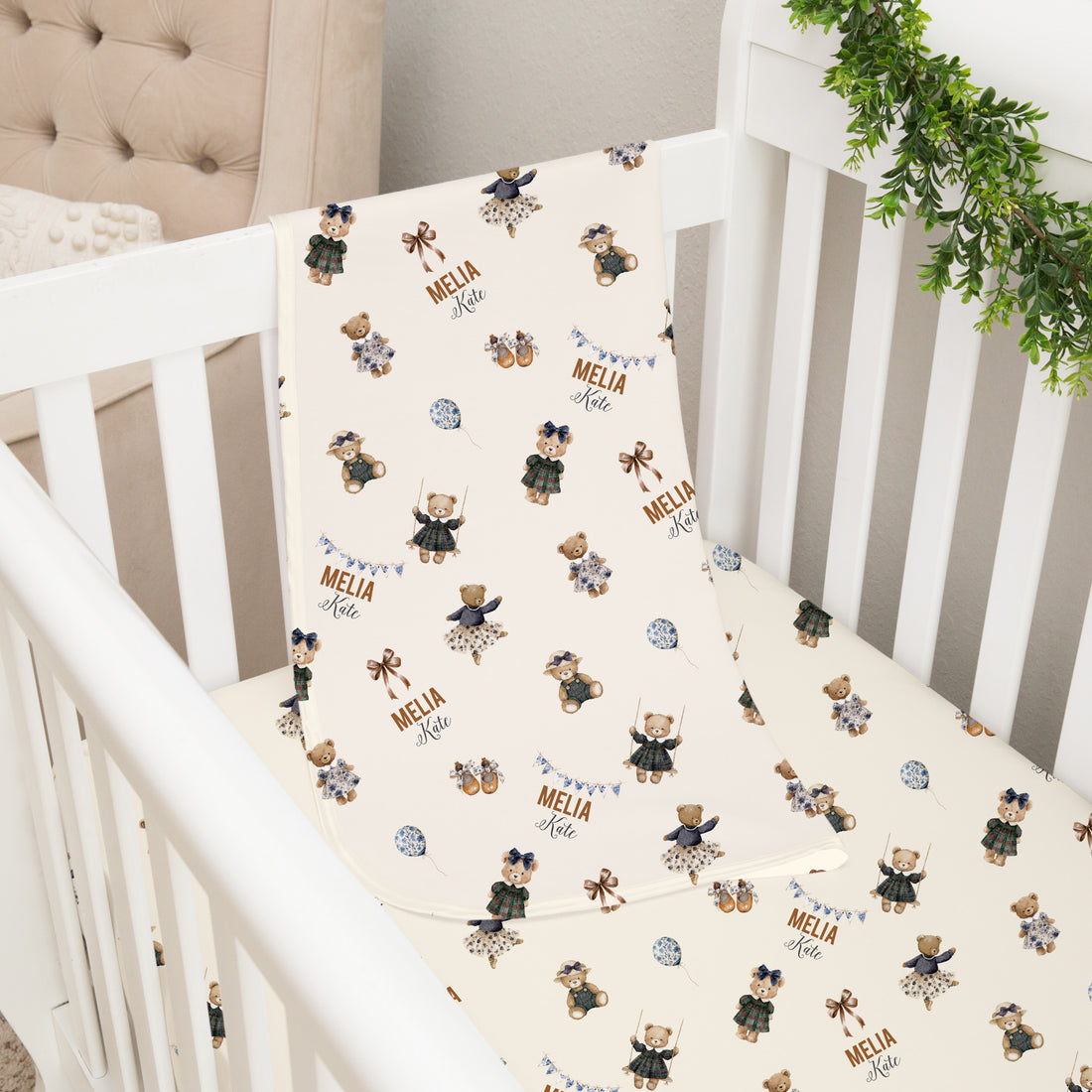Teddy Bear Blankie - Personalized Baby Keepsake Blanket with Satin Trim, Soft Plush Comforter