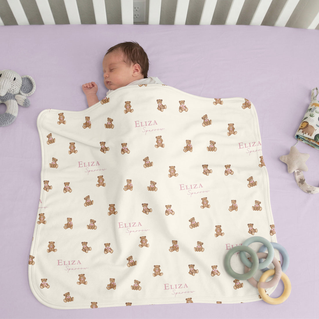 Personalized Baby Blanket – Vintage Teddy Bear Keepsake Satin Trimmed Blankie For Boys Or Girls