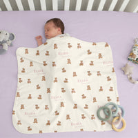 Personalized Baby Blanket – Vintage Teddy Bear Keepsake Satin Trimmed Blankie For Boys Or Girls