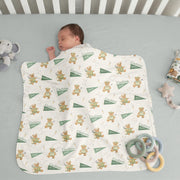 Teddy Bear Golfers Keepsake Blankie Receiving Blanket With Satin Trim
