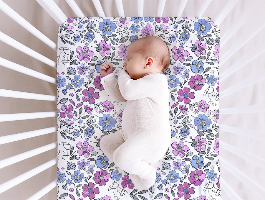 Violet Fields Floral Personalized Crib Sheet