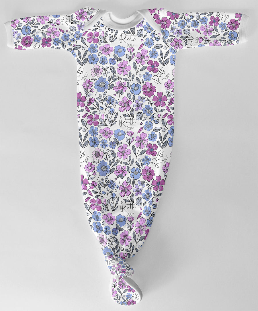 Violet Fields Floral Personalized  Baby Gown