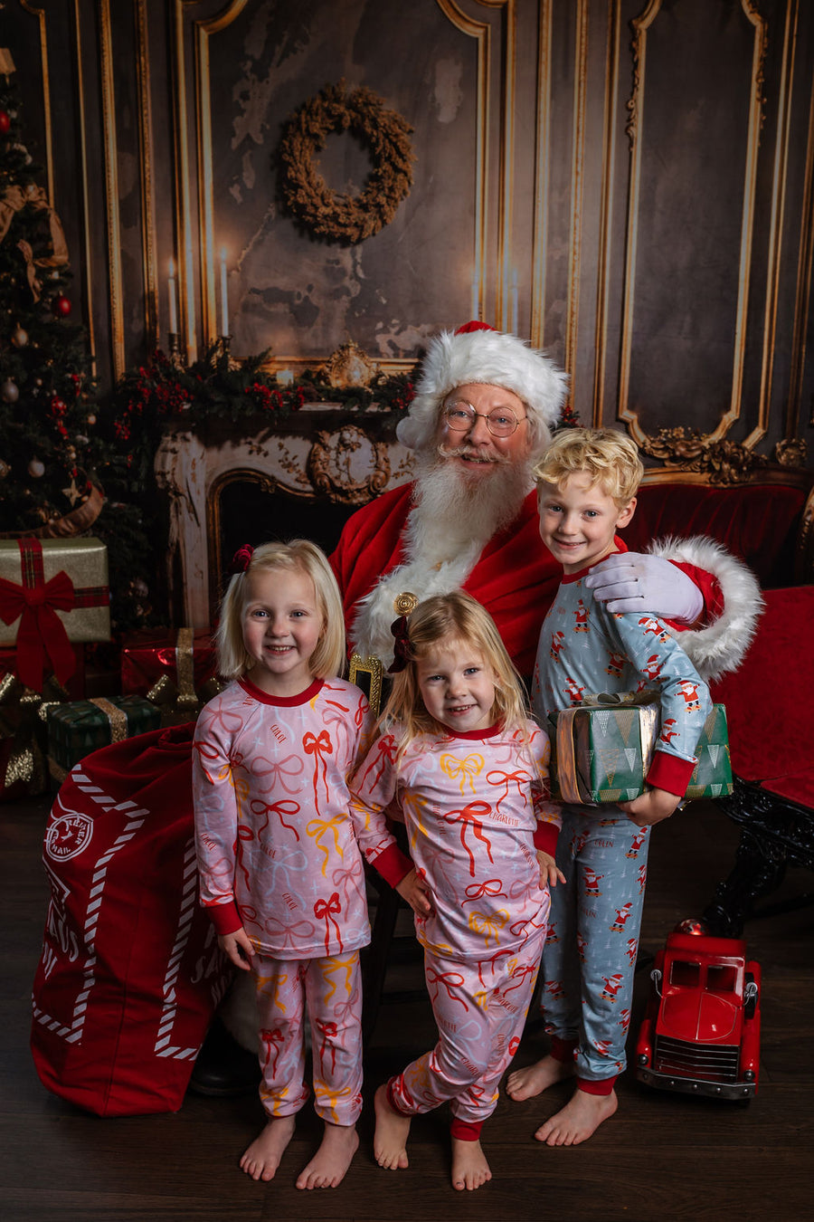 Christmas Bows Girls Holiday Pajamas, Sizes 3m-14