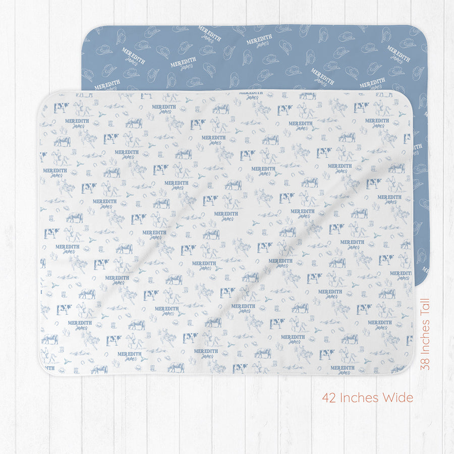 Western Toile Baby "Take Me Home Set" – Blue Cowboy Print