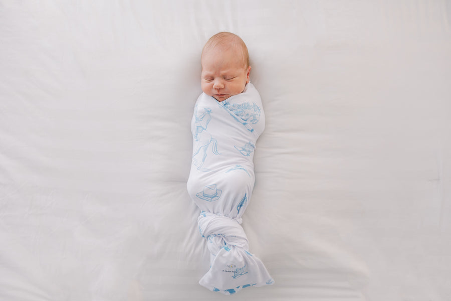 Western Toile Baby "Take Me Home Set" – Blue Cowboy Print