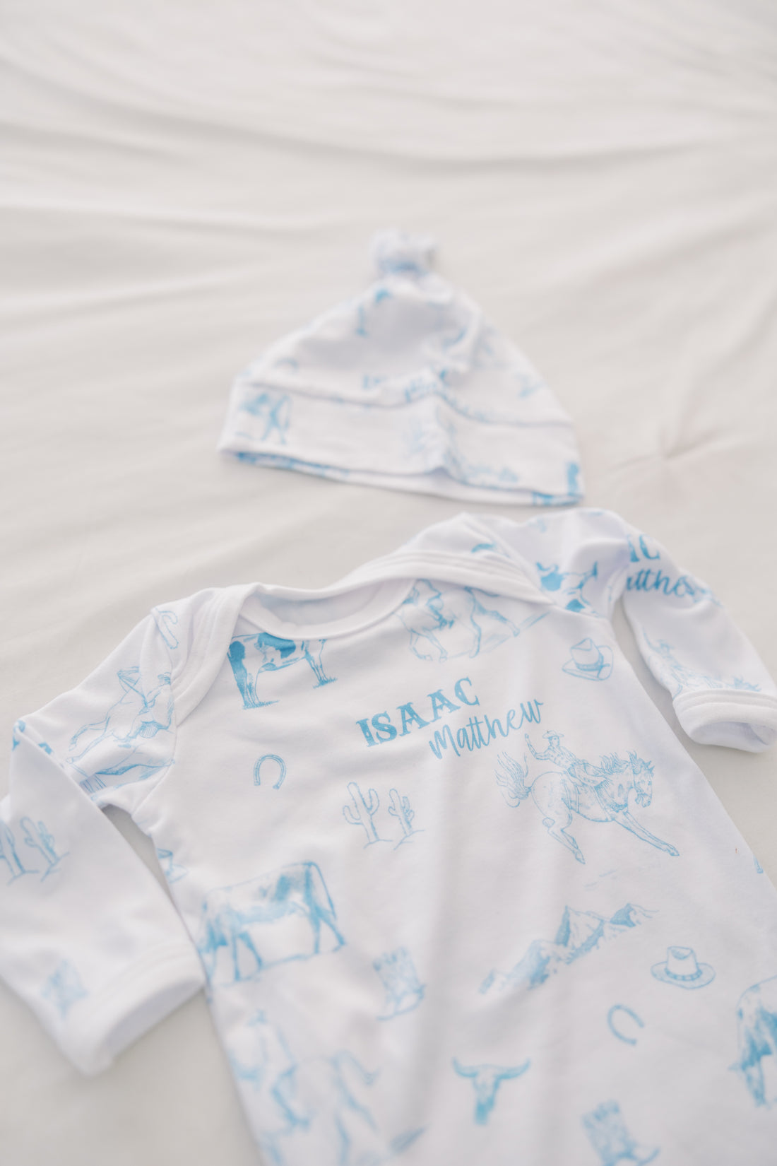 Western Toile Personalized Baby Gown for Boys