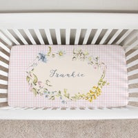 Wildflower Crib Sheet for Baby Girl - Floral Print, Custom Name, Machine Washable