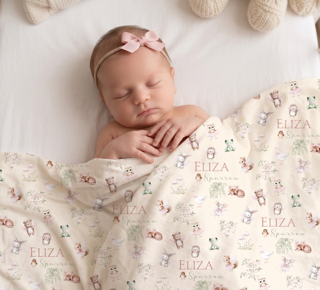 Best Baby Girl Gift – Personalized Woodland Fairy Baby Girl Swaddle Blanket