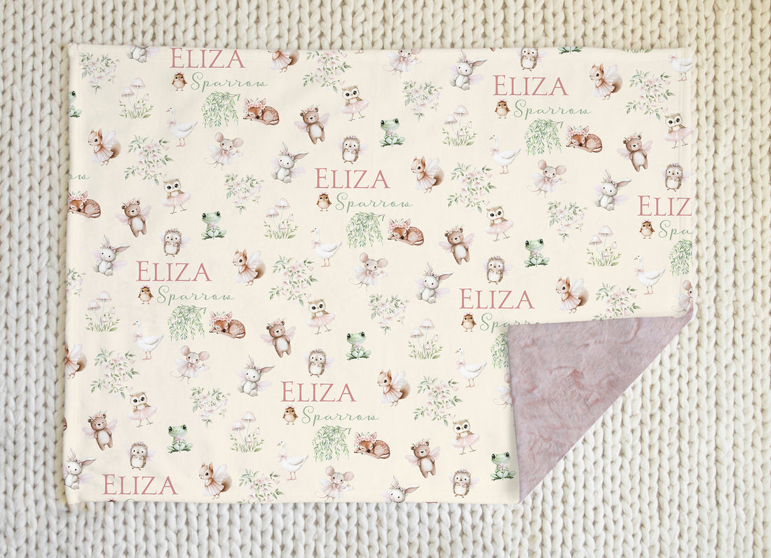 Best Baby Girl Gift – Personalized Woodland Fairy Baby Deluxe Minky and Fur Blanket