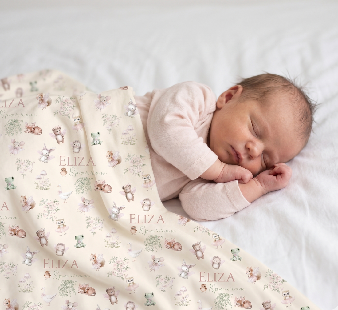 Best Baby Girl Gift – Personalized Woodland Fairy Baby Girl Swaddle Blanket