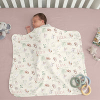 Personalized Baby Blanket – Woodland Animal Blanket with Satin Trim Edge, Pink Keepsake