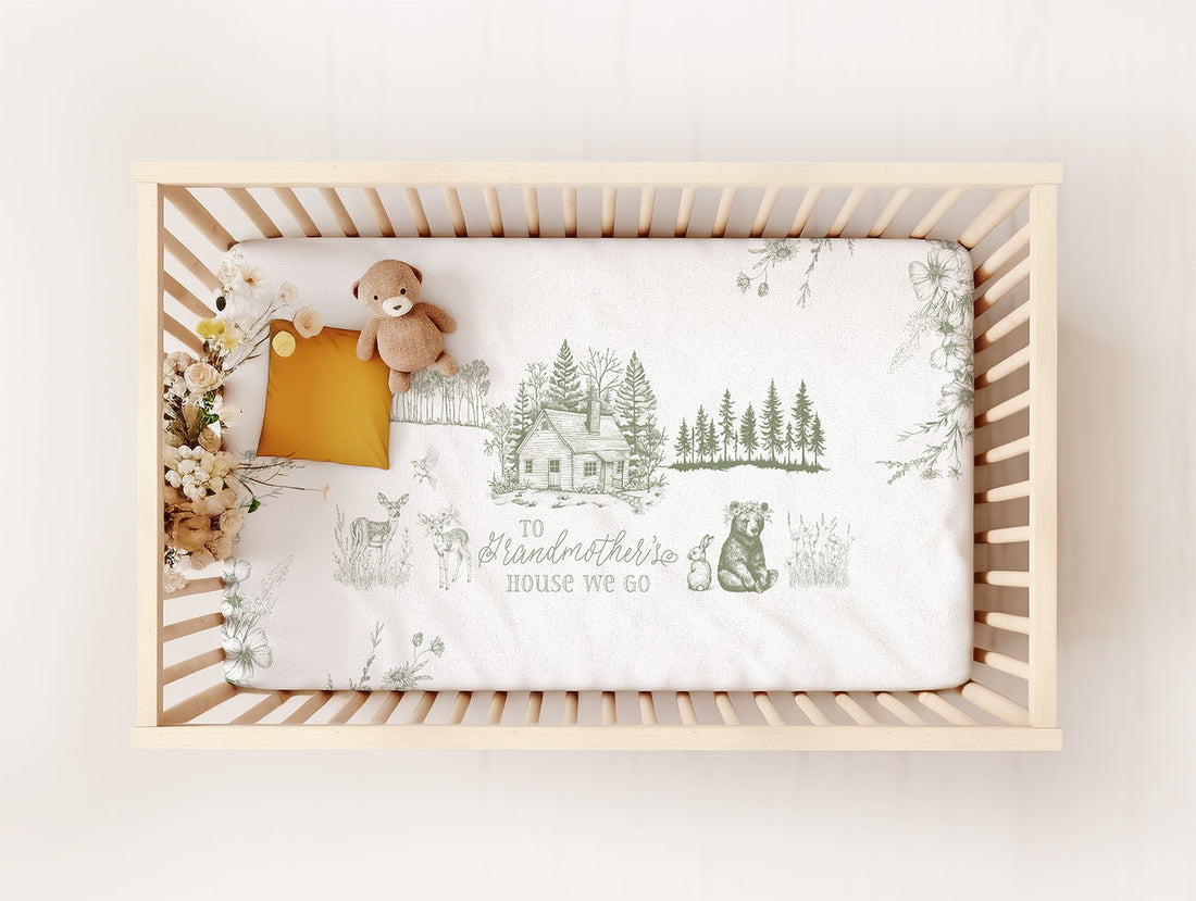 Cottage-Core Crib Sheet – Fitted Baby Sheet with Vintage Woodland Nursery Decor For Grandmother's House