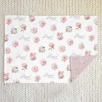 Pretty Peony Minky Baby Deluxe Blanket - Soft Pink Floral Print, Plush