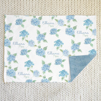 Hydrangeas Deluxe Minky Baby Blanket, Ultra Plush Light Blue Floral Blanket with Soft Minky Backing