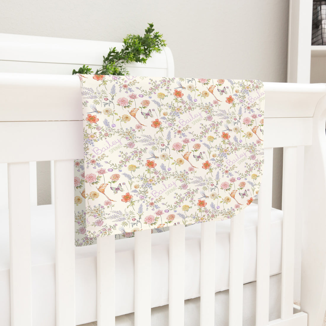 Personalized Baby Blanket - Floral Baby Receiving Blanket with Satin Trim, Custom Name Keepsake