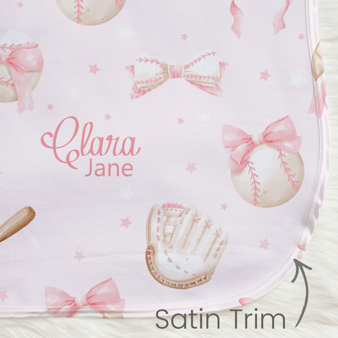 Baseballs and Bows Personalized Baby Girl Keepsake Blanket - Softball Nursery Gift