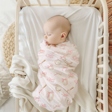 Baseballs & Bows Stretchy Swaddle Blanket for Baby Girls