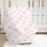 Baseball Car Seat Cover – Personalized Pink Baby Seat Protector with Bows