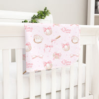 Baseballs and Bows Personalized Baby Girl Keepsake Blanket - Softball Nursery Gift