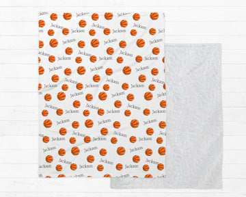 Basketball Print Personalized Plush Minky Throw Blanket for Boys