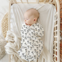 Personalized Baby Swaddle | Soft Stretchy Newborn Swaddling Wrap with Black Bows