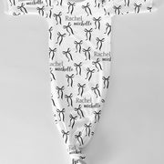 Personalized Baby Gown - Black Bows Print Long Sleeve Newborn Tie Bottom