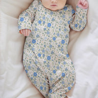 Blue Floral Baby Gown - Personalized, Soft, Newborn Gift