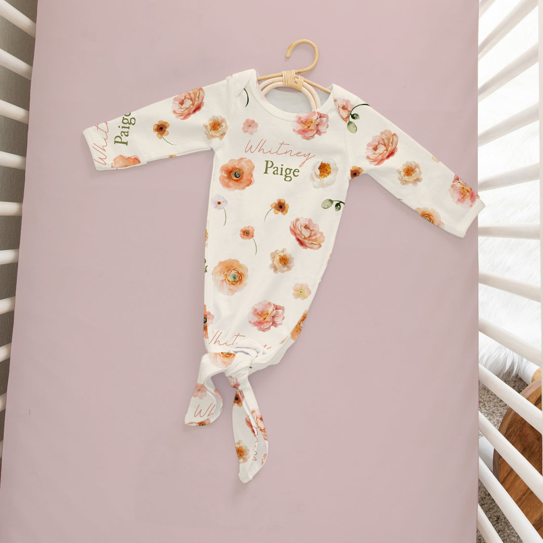 Blush Peony Floral Baby Gown