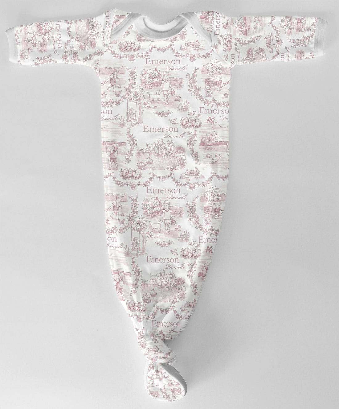 Childhood Memories Toile Baby Gown In Pink Or Blue