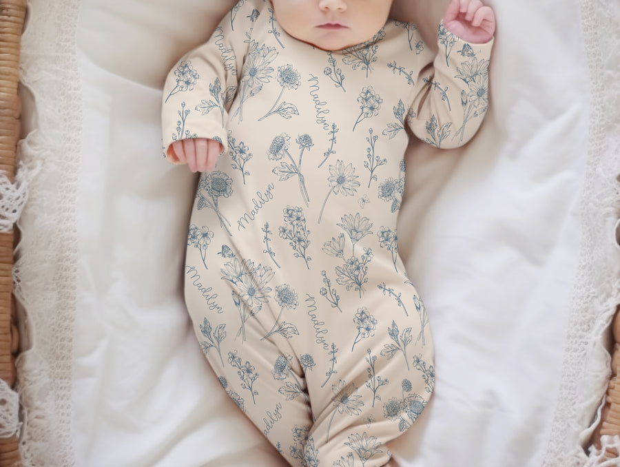 Colleen Blue Floral Knotted Baby Gown