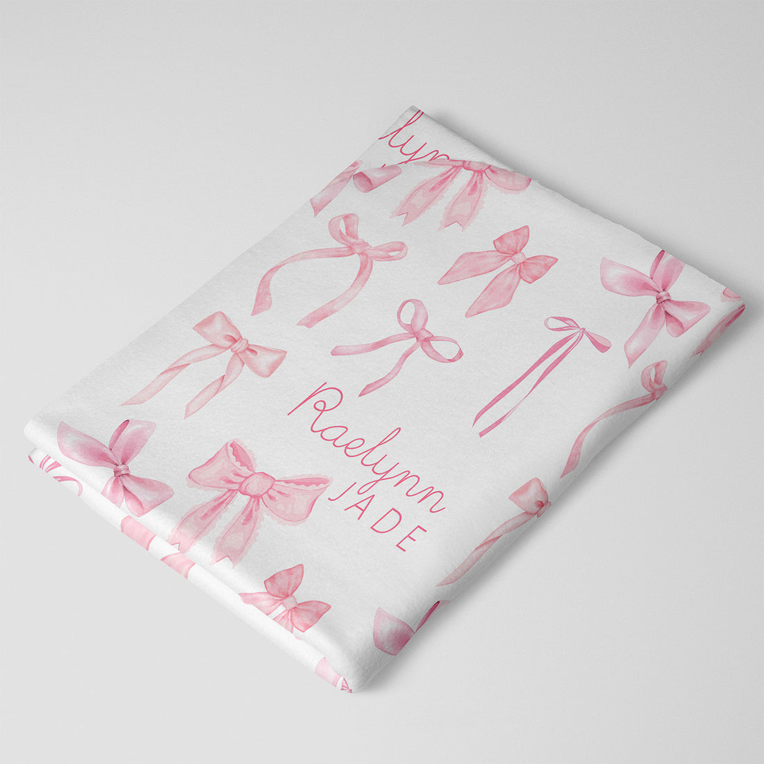 Pink Heirloom Bows Personalized Keepsake Baby Blanket, Satin Bound Baby Girl Blankie