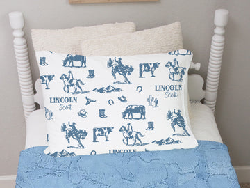 Cowboy Print Personalized Pillowcase, Soft Minky, Western Themed Boys Bedding